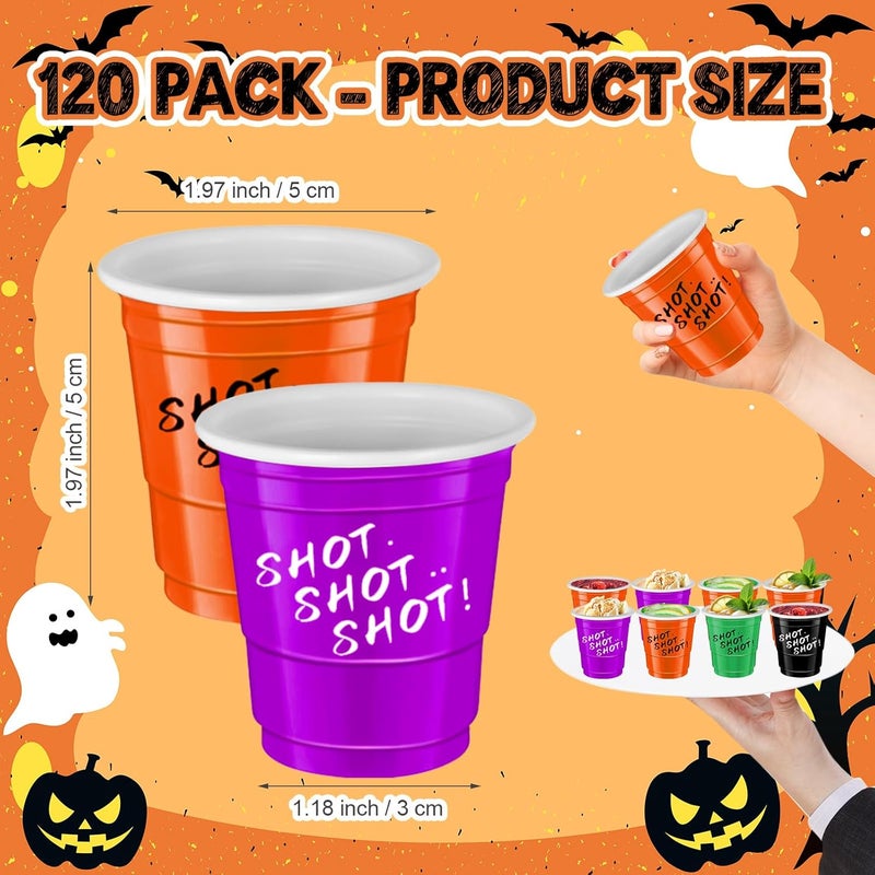 cssopenss 120 Pcs 2 oz Halloween Shot Cups Halloween Plastic Shot Glasses Assorted Color shot Glasses for Party Wedding Birthday Family Gatherings and Festive Celebrations - Image 2